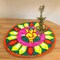 Faux Fur Yarn Wool Ganesha Rangoli Mat Canvas Base Aasan Indian Traditional Puja Mat for Home Temple Decor - Multipurpose Pooja Festival Decorations Diwali Housewarming Gift (3 Ft Round)